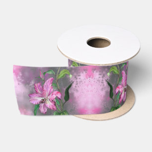 Purple Pink Lily Flowers Ribbon Satin Ribbon