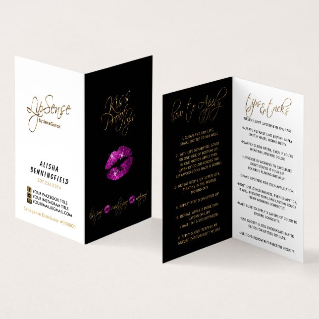 Purple Pink Lips and Black Instructions Business Card (Inside and Outside)
