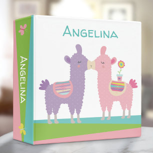 Purple pink llamas name cute cool girly school binder