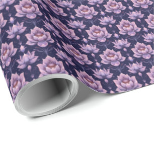 Purple Pink Lotus Flower Birthday Floral Wrapping Paper