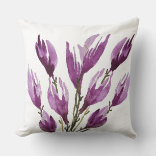 Purple Pink Magnolia Floral Watercolor Throw Pillow