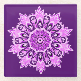 Purple Pink Mandala Boho Beverage Glass Coaster