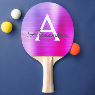Purple Pink Metallic Foil Monogram Name Initial Ping Pong Paddle