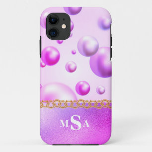 Purple Pink Metallic Monogram Bubbles Girly Glam iPhone 11 Case