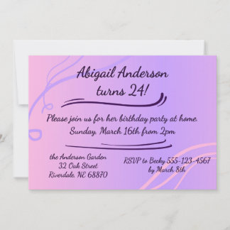 Purple Pink Modern Birthday Invitation