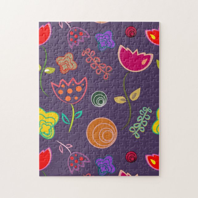 Purple pink modern floral jigsaw puzzle (Vertical)