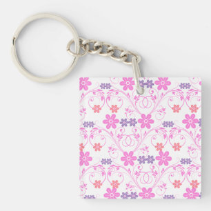 Purple & Pink Modern Floral Keychain