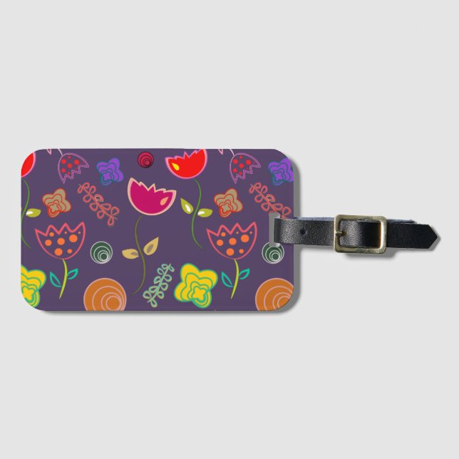 Purple pink modern floral luggage tag (Front Horizontal)