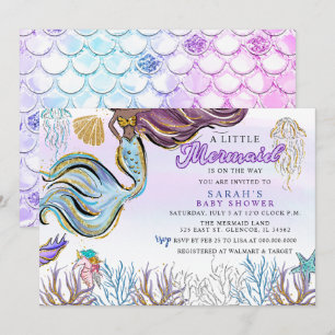 Purple Pink Modern Glitter Mermaid Baby Shower Invitation