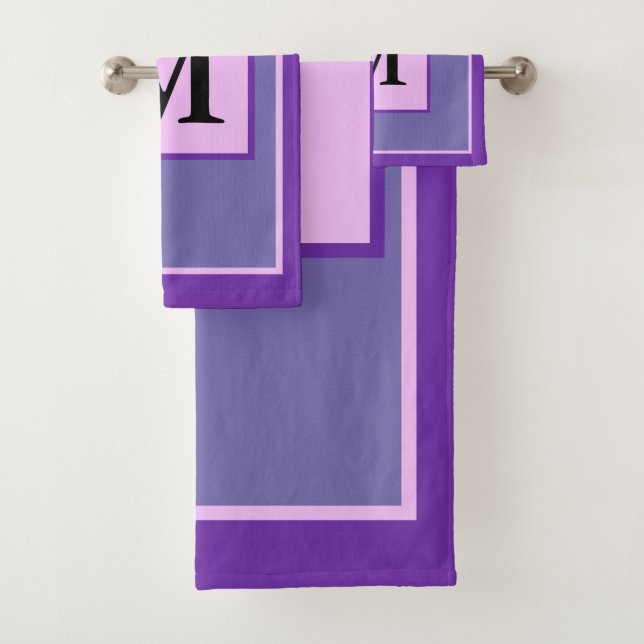 Purple Pink Monogram Block Pattern  Bath Towel Set (Insitu)