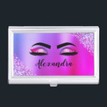 Purple Pink Monogram Glitter Eyelashes Modern Business Card Holder<br><div class="desc">Purple and Pink Faux Foil Metallic Sparkle Glitter Brushed Metal Monogram Name and Initial Eyelashes (Lashes),  Eyelash Extensions and Eyes Business Card Holder. This makes the perfect sweet 16 birthday,  wedding,  bridal shower,  anniversary,  baby shower or bachelorette party gift for someone decorating her room in trendy cool style.</div>