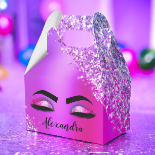 Purple Pink Monogram Glitter Eyelashes Modern Favor Box