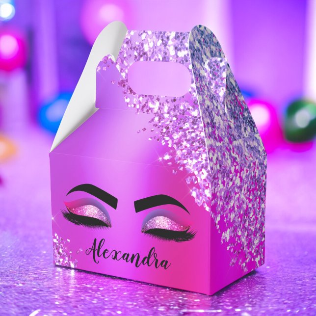Purple Pink Monogram Glitter Eyelashes Modern Favor Box (Creator Uploaded)