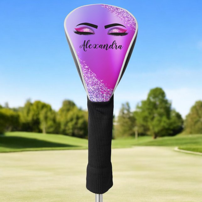 Purple Pink Monogram Glitter Eyelashes Modern Golf Head Cover (Creator Uploaded)