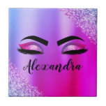 Purple Pink Monogram Glitter Eyelashes Modern Tile<br><div class="desc">Purple and Pink Faux Foil Metallic Sparkle Glitter Brushed Metal Monogram Name and Initial Eyelashes (Lashes),  Eyelash Extensions and Eyes Decorative Tile. The design makes the perfect sweet 16 birthday,  wedding,  bridal shower,  anniversary,  baby shower or bachelorette party gift for someone looking for a trendy cool style.</div>