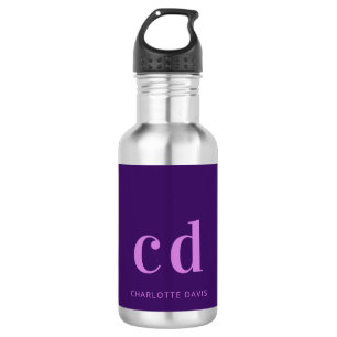 Purple pink monogram initials name modern 532 ml water bottle