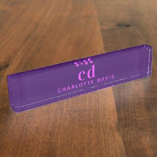Purple pink monogram initials name nameplate