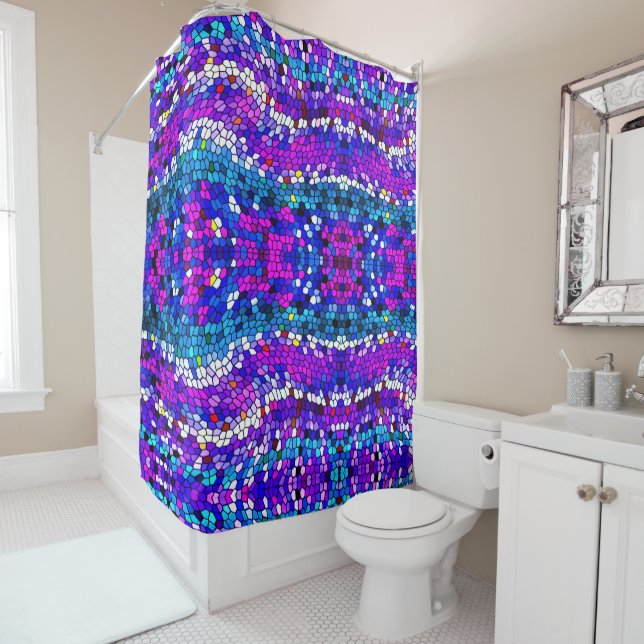 Purple Pink Mosaic Tile Pattern Shower Curtain (In Situ)