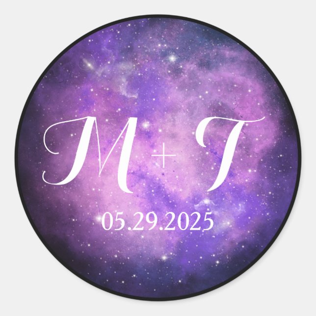 Purple & Pink Nebula Wedding Circle Sticker (Front)