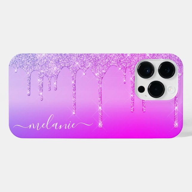 Purple Pink Neon Colours Personalized Your Name iPhone Case (Back Horizontal)