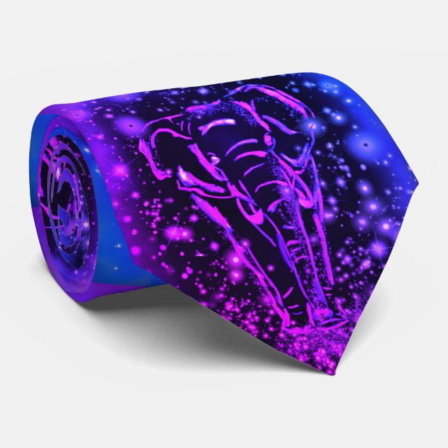 Purple Pink Neon Elephant Neck Tie (Rolled)