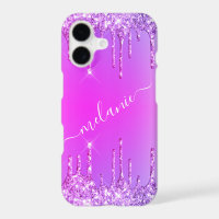 Purple Pink Neon Glitter Custom Name iPhone Case