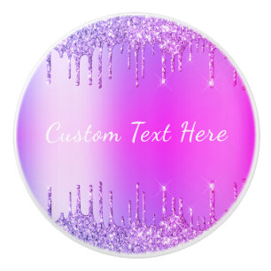 Purple Pink Neon Glitter Custom Text Ceramic Knob