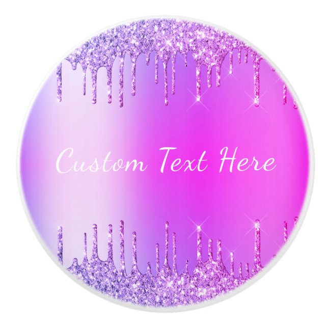 Purple Pink Neon Glitter Custom Text Ceramic Knob (Front)
