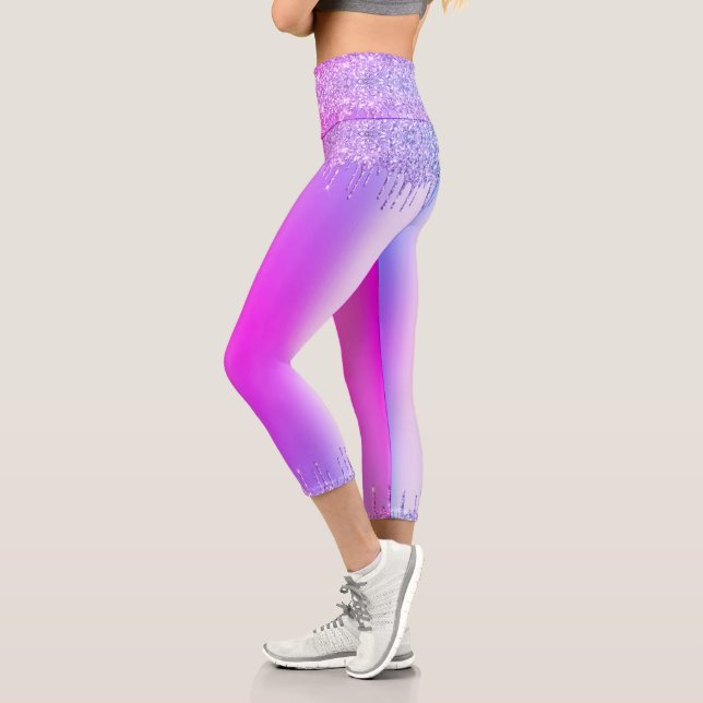 Purple Pink Neon Glitter Dance Capri Leggings (Left)