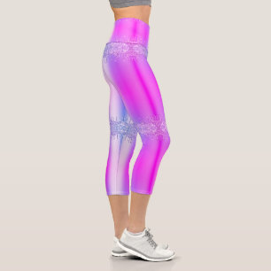 Purple Pink Neon Glitter Drips Capri Leggiings