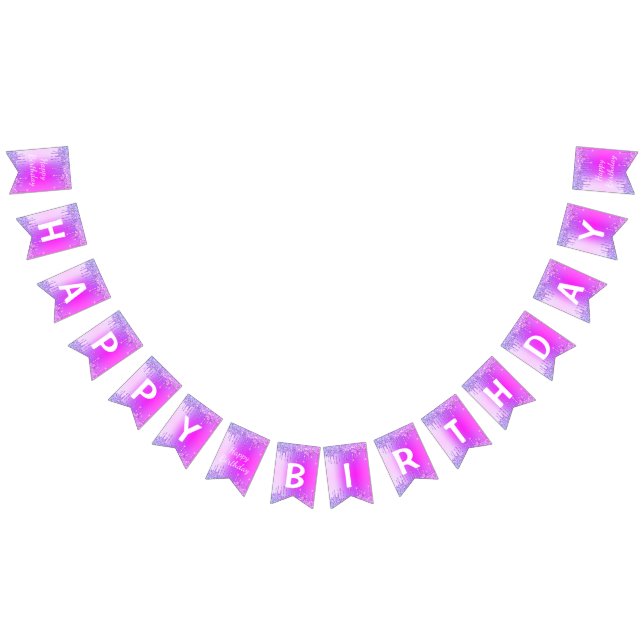 Purple Pink Neon Gold Glitter Drips Happy Bitrhday Bunting Flags (All)