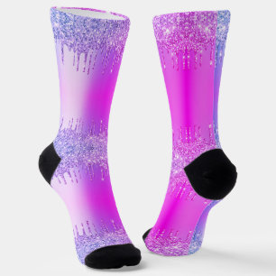 Purple Pink Neon Gold Glitter Sparkly Drips Socks