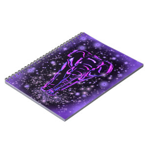 Purple Pink Notebook Elephant At Starry Night 