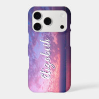 Purple Pink Ocean Sunset Photo Name Script Modern
