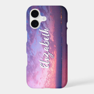 Purple Pink Ocean Sunset Photo Name Script Stylish