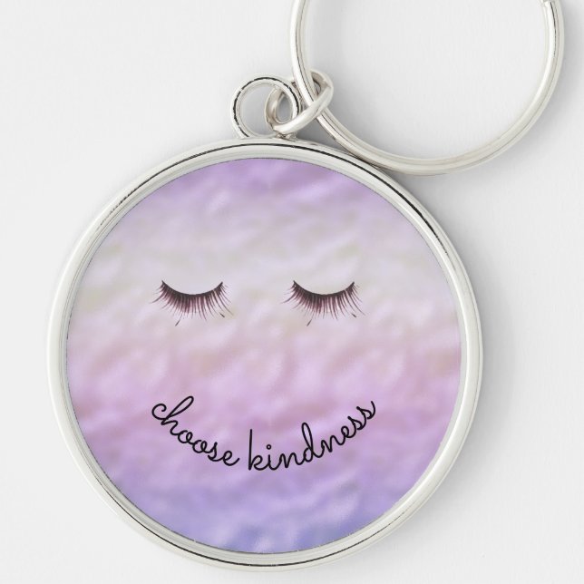 Purple Pink Ombre Black Eyelashes Kindness Keychain (Front)