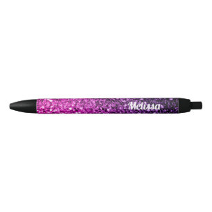 Purple Pink Ombre faux glitter sparkle Personalize Black Ink Pen