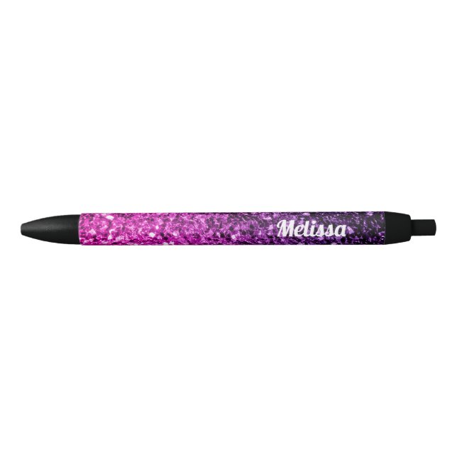 Purple Pink Ombre faux glitter sparkle Personalize Black Ink Pen (Front)