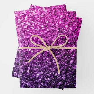 Purple pink ombre faux glitter sparkles bling wrapping paper sheet
