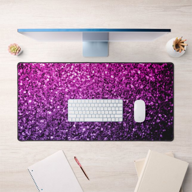 Purple pink ombre faux glitter sparkles desk mat (Office 1)