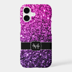 Purple Pink Ombre faux glitter sparkles Monogram