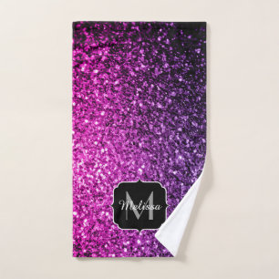 Purple Pink Ombre faux glitter sparkles Monogram Bath Towel Set