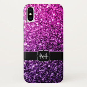 Purple Pink Ombre faux glitter sparkles Monogram Case-Mate iPhone Case