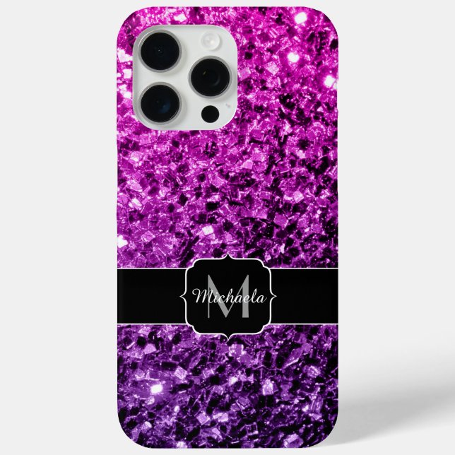 Purple pink ombre faux glitter sparkles Monogram Case-Mate iPhone Case (Back)