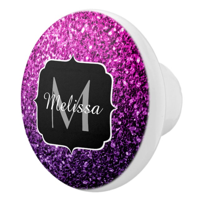 Purple Pink Ombre faux glitter sparkles Monogram Ceramic Knob (Right)