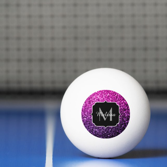 Purple Pink Ombre faux glitter sparkles Monogram Ping Pong Ball (Net)