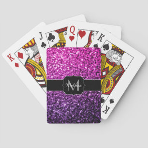Purple Pink Ombre faux glitter sparkles Monogram Playing Cards