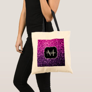 Purple Pink Ombre faux glitter sparkles Monogram Tote Bag