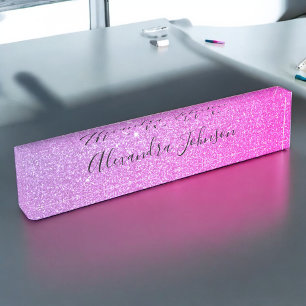 Purple Pink Ombre Glitter Sparkle Girly Modern Nameplate