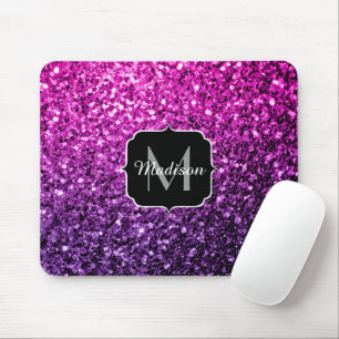 Purple Pink Ombre glitter sparkles Monogram Mouse Pad